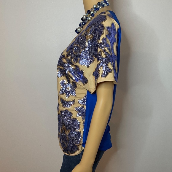 Neiman Marcus Tracy Reese blue silky back w nude front blue sequined front tunic - Picture 9 of 16